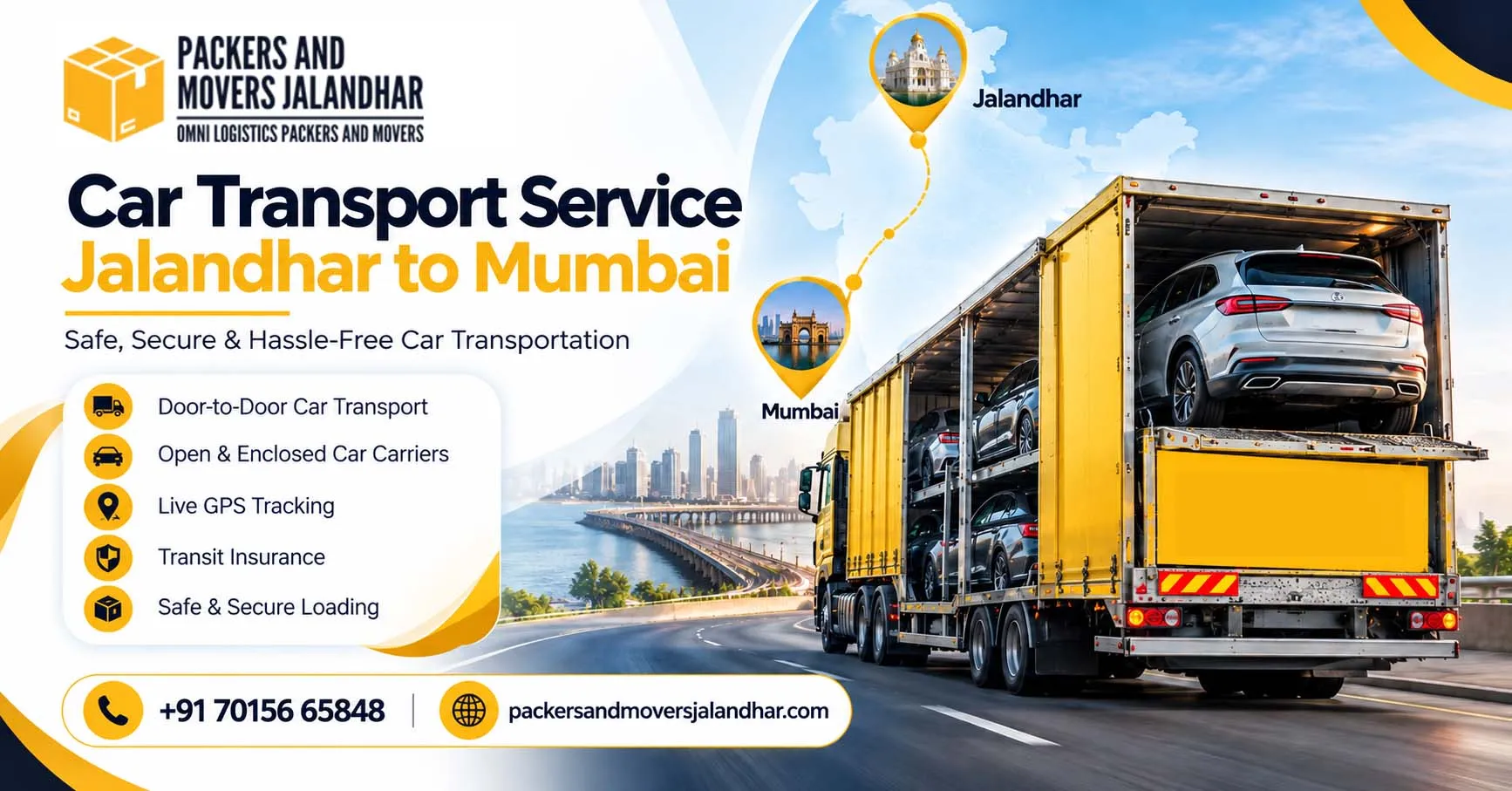 Car transport service Jalandhar to Mumbai – Omni Logistics