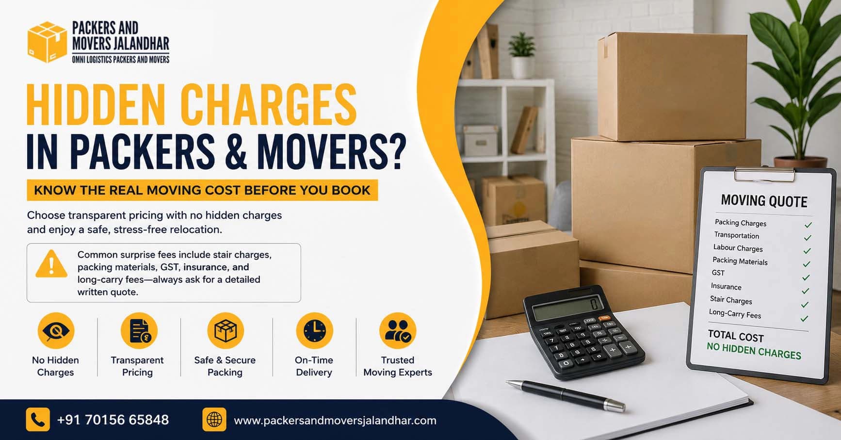 Hidden Charges in Packers and Movers in Jalandhar: What You Must Know Before Booking